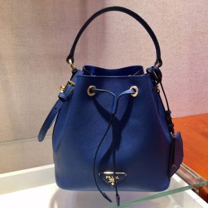 Replica Prada 1BE032 Saffiano Leather Bucket Bag in Dark Blue Saffiano leather