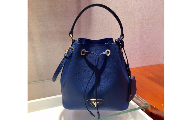 Replica Prada 1BE032 Saffiano Leather Bucket Bag in Dark Blue Saffiano leather