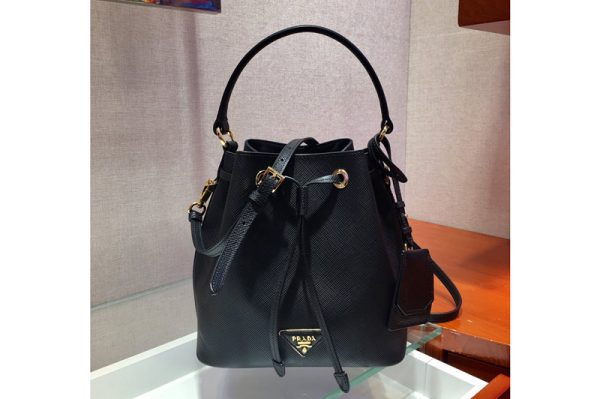 Replica Prada 1BE032 Saffiano Leather Bucket Bag in Black Saffiano leather