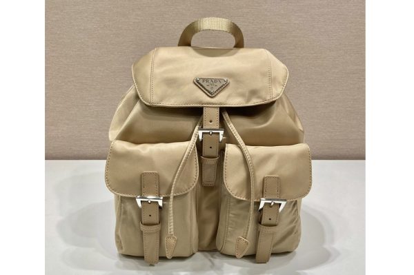 Replica Prada 1BZ677 Small Re-Nylon backpack in Beige Nylon