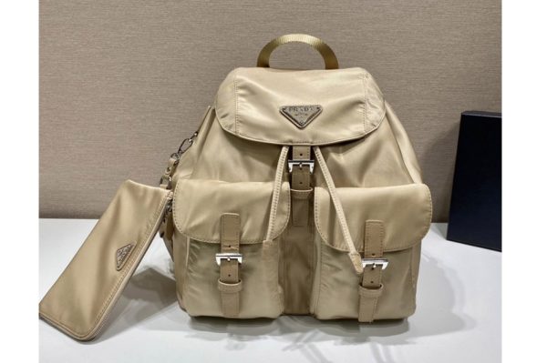 Replica Prada 1BZ811 Re-Nylon medium backpack in Beige Nylon