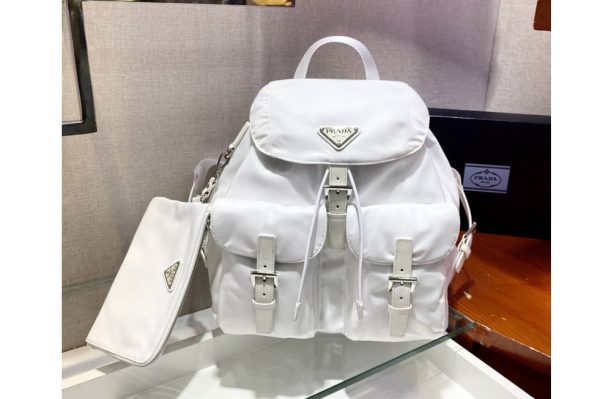 Replica Prada 1BZ811 Re-Nylon medium backpack in White Nylon