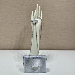 Replica Prada 1MR024 Cardholder with shoulder strap and crystals on Silver