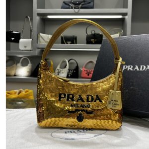 Replica Prada 1NE515 Re-Edition 2000 sequined Re-Nylon mini-bag in Black/Gold Fabric