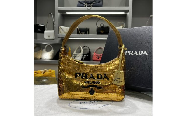 Replica Prada 1NE515 Re-Edition 2000 sequined Re-Nylon mini-bag in Black/Gold Fabric