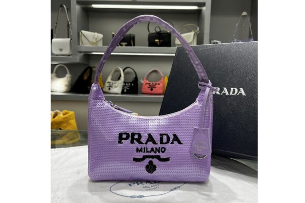 Replica Prada 1NE515 Re-Edition 2000 sequined Re-Nylon mini-bag in Black/Lily Fabric