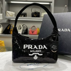 Replica Prada 1NE515 Re-Edition 2000 sequined Re-Nylon mini-bag in Black/White Fabric