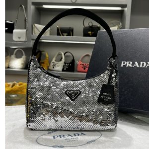 Replica Prada 1NE515 Re-Edition 2000 sequined Re-Nylon mini-bag in Silver Fabric