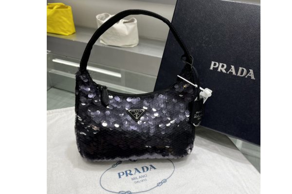 Replica Prada 1NE515 Re-Edition 2000 sequined Re-Nylon mini-bag in Black Fabric