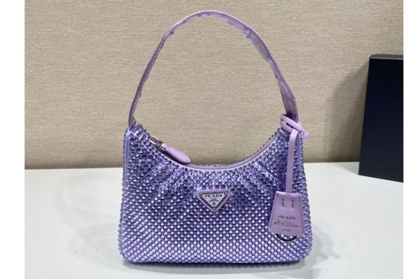 Replica Prada 1NE515 Satin mini-bag with artificial crystals in Purple Fabric