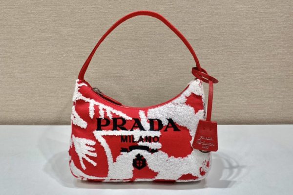 Replica Prada 1NE515 Re-Edition 2000 embroidered drill mini bag in Red/White Fabric