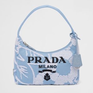 Replica Prada 1NE515 Re-Edition 2000 embroidered drill mini bag in Sky Blue/White Fabric