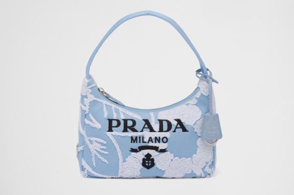 Replica Prada 1NE515 Re-Edition 2000 embroidered drill mini bag in Sky Blue/White Fabric