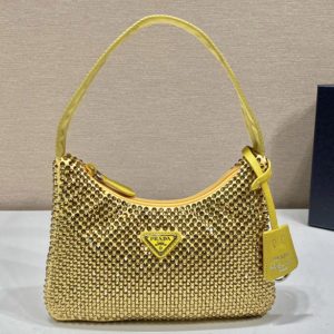 Replica Prada 1NE515 Satin mini-bag with artificial crystals in Yellow Fabric