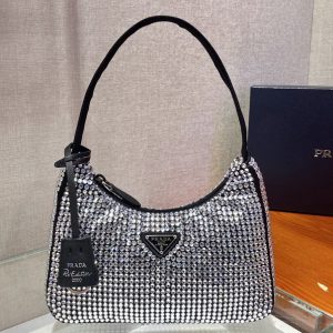 Replica Prada 1NE515 Satin mini-bag with artificial crystals in Black Fabric