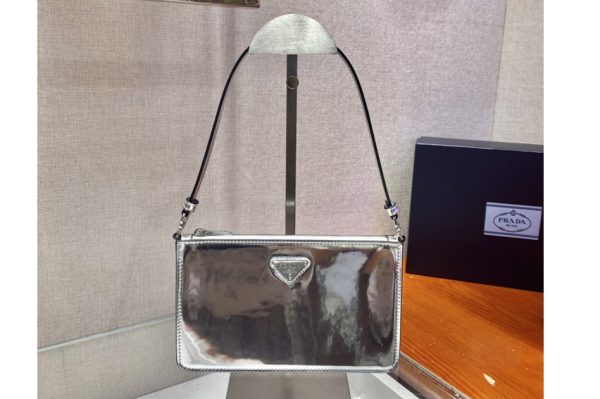 Replica Prada 1BC155 Metallic leather mini-bag in Silver Leather