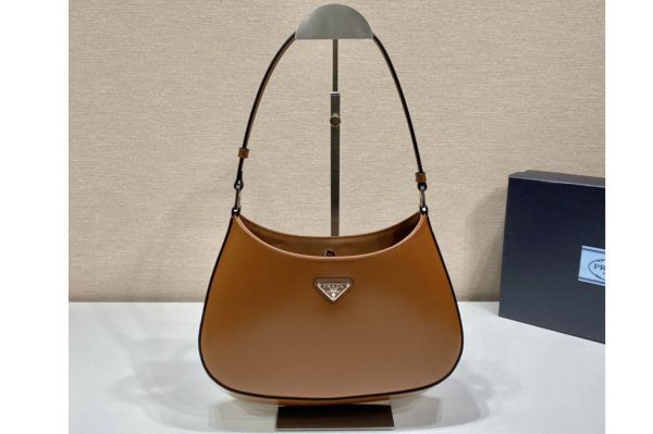 Replica Prada 1BC499 Prada Cleo brushed leather shoulder bag in Brown Leather