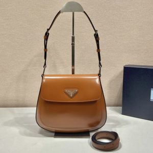 Replica Prada 1BD303 Prada Cleo brushed leather shoulder bag in Brown Leather