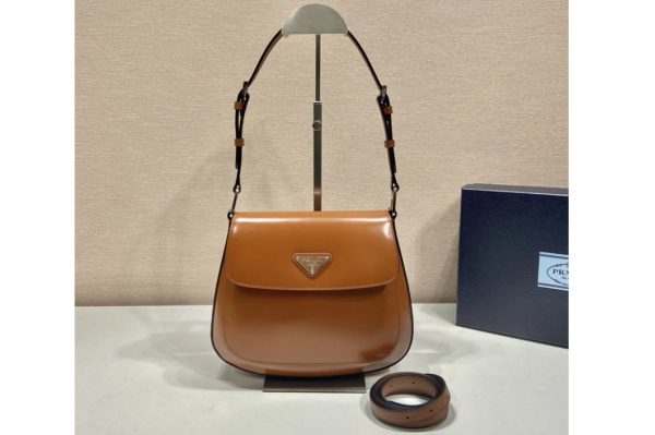 Replica Prada 1BD303 Prada Cleo brushed leather shoulder bag in Brown Leather