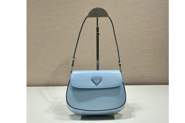 Replica Prada 1BD311 Prada Cleo brushed leather shoulder bag with flap in Blue Leather