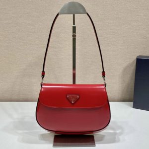 Replica Prada 1BD311 Prada Cleo brushed leather shoulder bag with flap in Red Leather