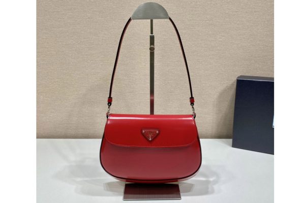 Replica Prada 1BD311 Prada Cleo brushed leather shoulder bag with flap in Red Leather