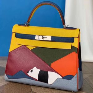 Replica Hermes Kelly 28cm Panda Limited Edtion Bags Original Togo Leather Full Handstitch