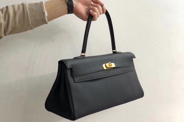 Replica Hermes 42cm Kelly Shoulder Bag in Black Togo Leather