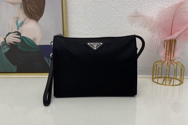 Replica Prada 2NE789 Re-Nylon and Saffiano leather necessaire in Black Nylon