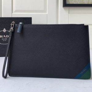 Replica Prada 2NG005 Saffiano Leather Clutch in Black Leather