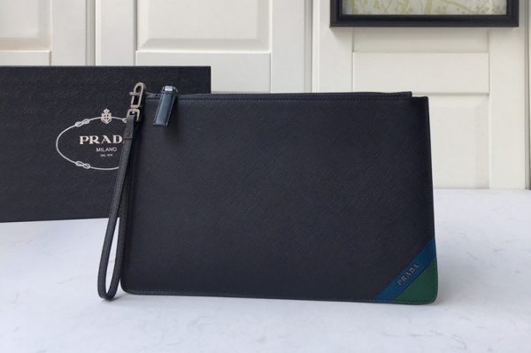 Replica Prada 2NG005 Saffiano Leather Clutch in Black Leather