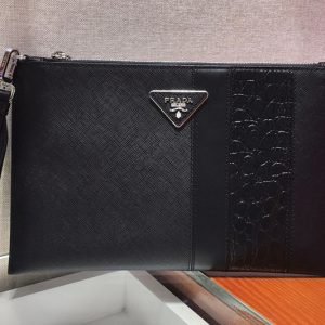 Replica Prada 2NG005G Saffiano Leather Clutch in Black Leather