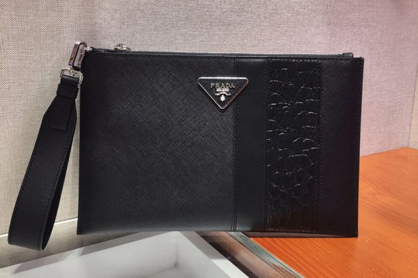 Replica Prada 2NG005G Saffiano Leather Clutch in Black Leather