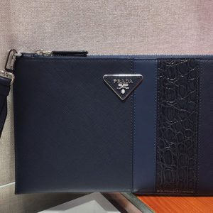 Replica Prada 2NG005G Saffiano Leather Clutch in Navy Blue/Blue Leather