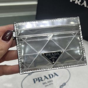 Replica Prada 2TL440 Brushed leather credit card holder in Silver Leather