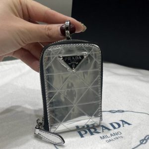 Replica Prada 2TL441 Brushed leather pouch in Silver Leather