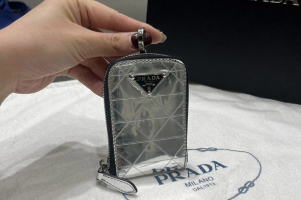 Replica Prada 2TL441 Brushed leather pouch in Silver Leather