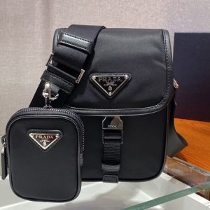 Replica Prada 2VD043 Re-Nylon and Saffiano leather shoulder bag in Black nylon