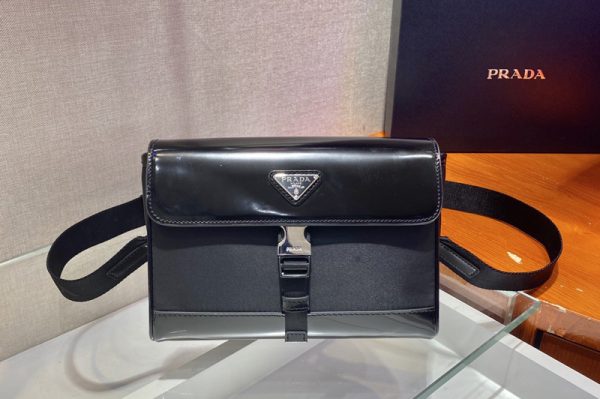 Replica Prada 2VD044 Re-Nylon and leather shoulder bag in Black nylon