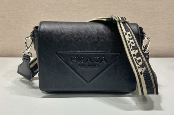 Replica Prada 2VD046 Saffiano leather shoulder bag in Black Leather