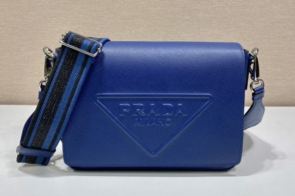 Replica Prada 2VD046 Saffiano leather shoulder bag in Blue Leather