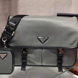 Replica Prada 2VD768 Nylon and Saffiano Leather Bag with Strap in Gray nylon