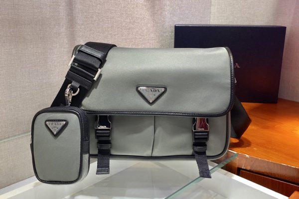 Replica Prada 2VD769 Nylon shoulder bag with Strap in Gray nylon