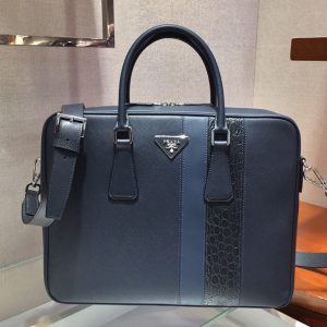 Replica Prada 2VE011D Saffiano Leather Work Bag in Navy Blue/Blue Leather