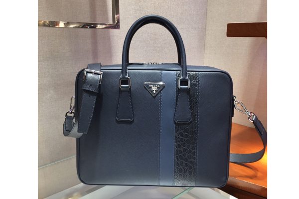 Replica Prada 2VE011D Saffiano Leather Work Bag in Navy Blue/Blue Leather