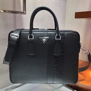 Replica Prada 2VE011D Saffiano Leather Work Bag in Black Leather