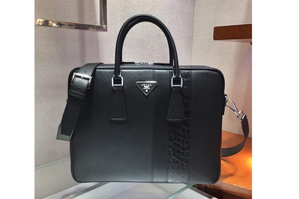 Replica Prada 2VE011D Saffiano Leather Work Bag in Black Leather