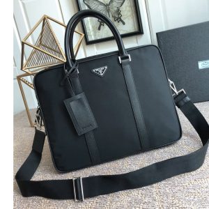 Replica Prada 2VE0891 Re-Nylon and Saffiano leather briefcase Bag in Black Nylon and Leather