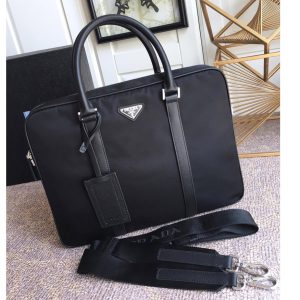 Replica Prada 2VE368 Re-Nylon and Saffiano leather briefcase in Black Nylon and Leather