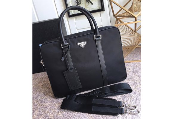 Replica Prada 2VE368 Re-Nylon and Saffiano leather briefcase in Black Nylon and Leather